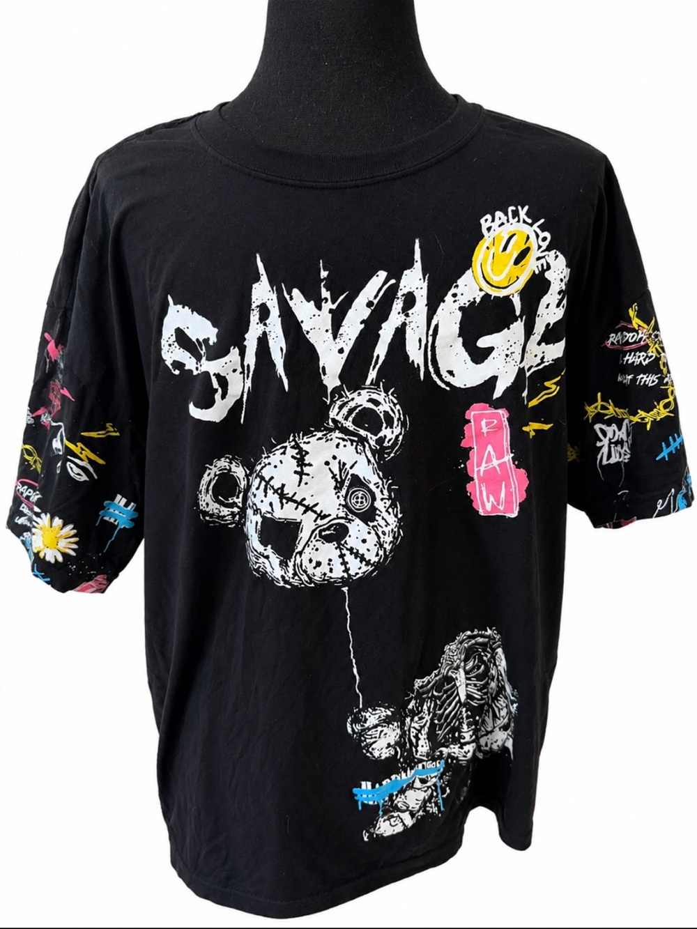 Fresh Laundry Savage Bear Graffiti Graphic Tee XL Y2K Streetwear